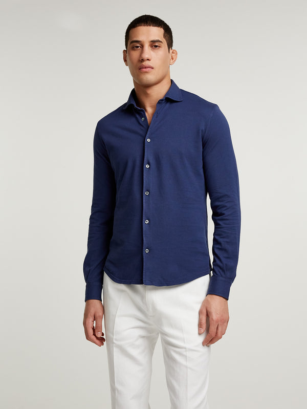 Navy Pique Cotton Polo Shirt