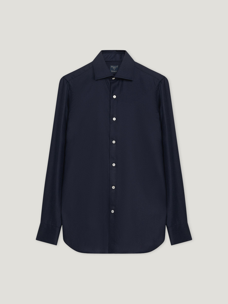 Navy Cashmere Hand Finish Shirt - Connolly