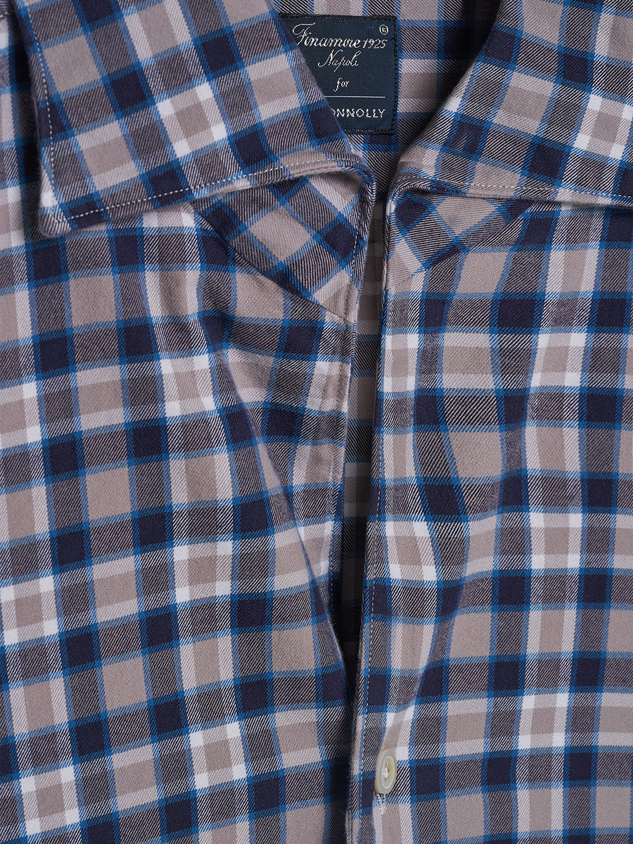 Beige/ Blue Comfort Hand Finish Shirt - Connolly