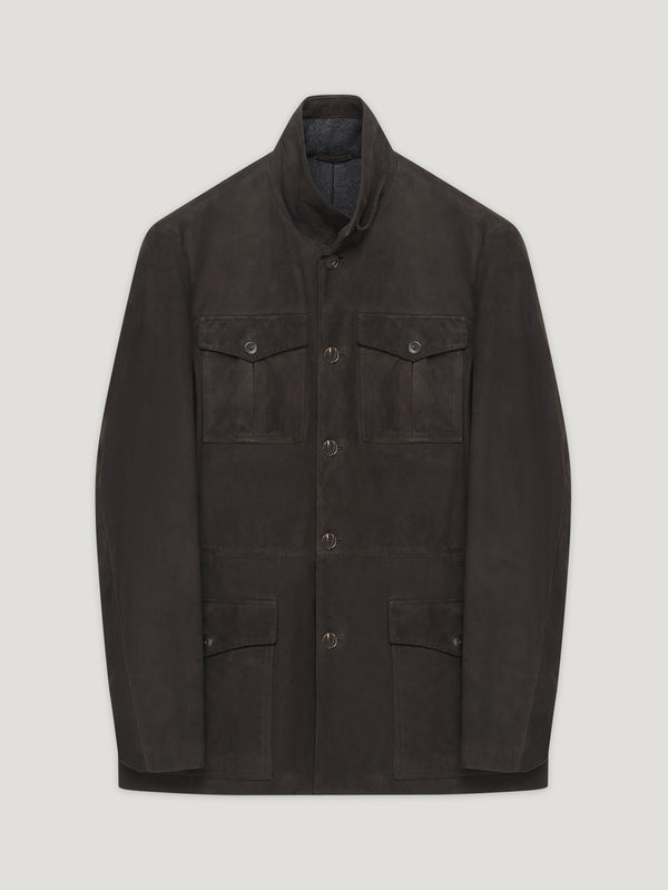Dark Brown Suede Safari Lined Jacket