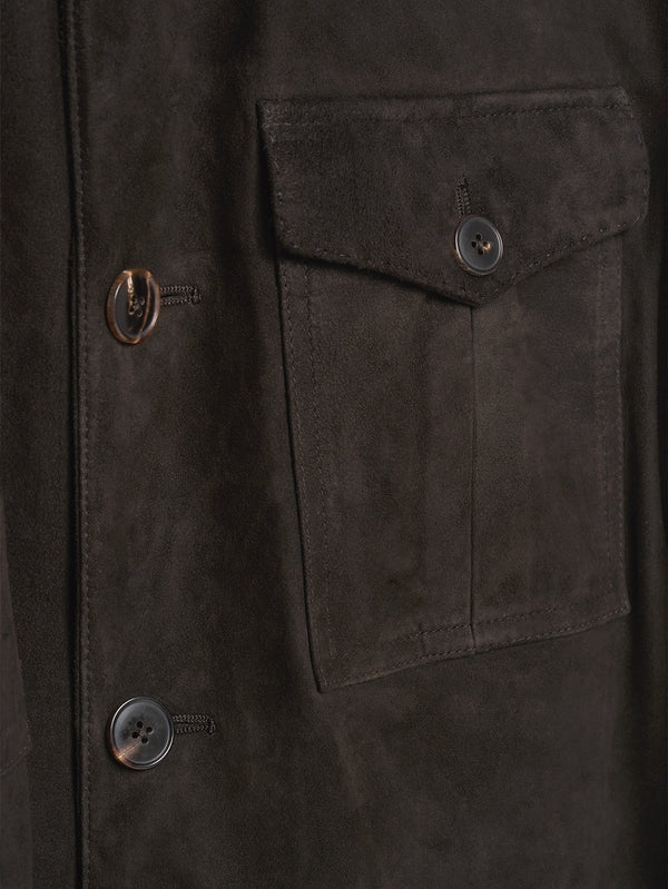 Dark Brown Suede Safari Lined Jacket