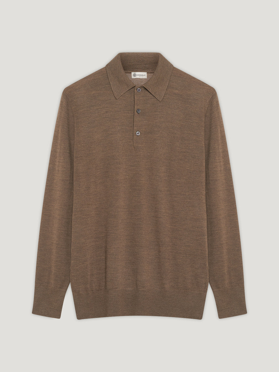 Brown 3 Button Merino Polo Shirt - Connolly