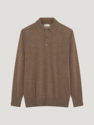 Brown 3 Button Merino Polo Shirt
