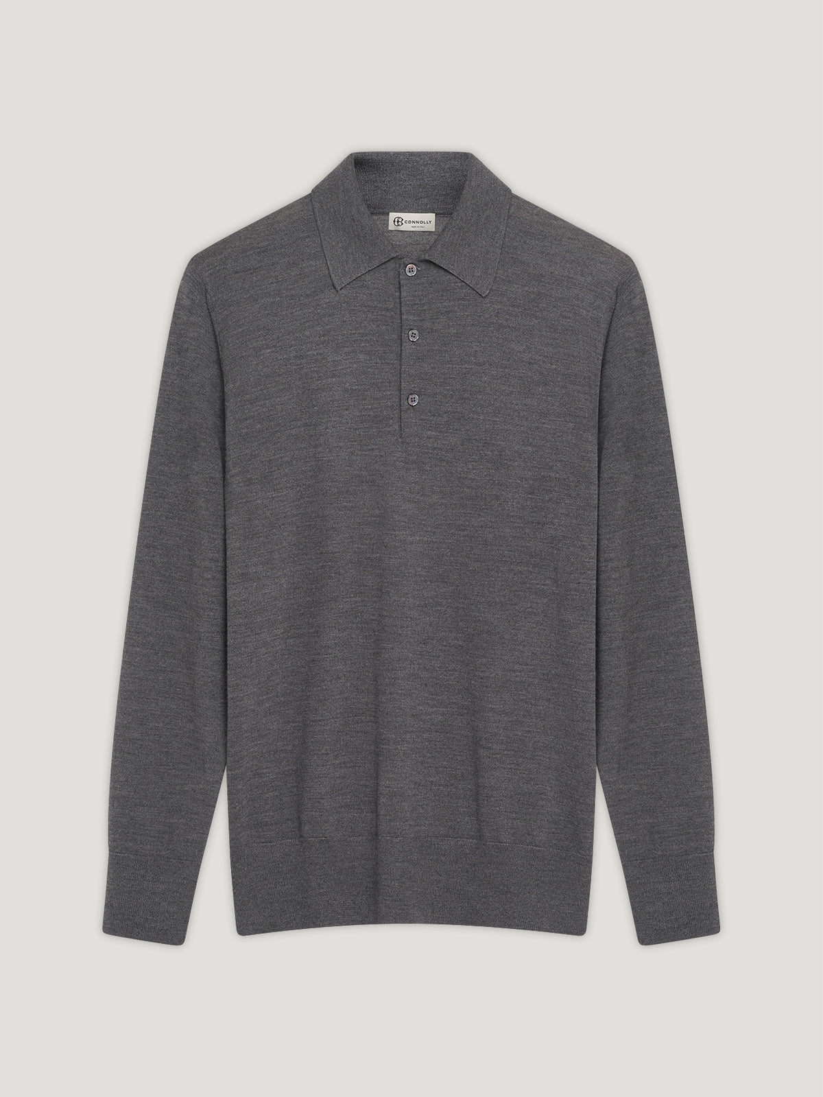 Grey 3 Button Merino Polo Shirt - Connolly