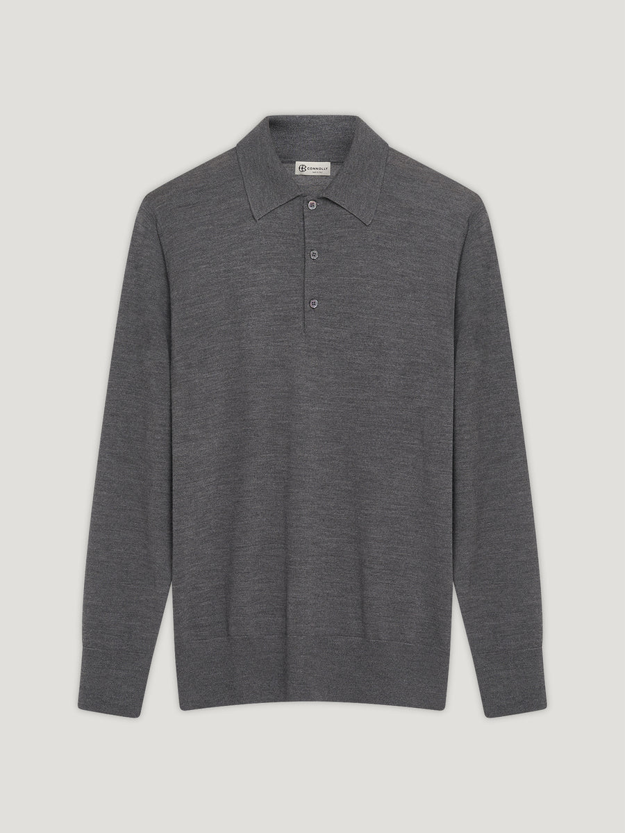 Grey 3 Button Merino Polo Shirt - Connolly