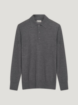 Grey 3 Button Merino Polo Shirt
