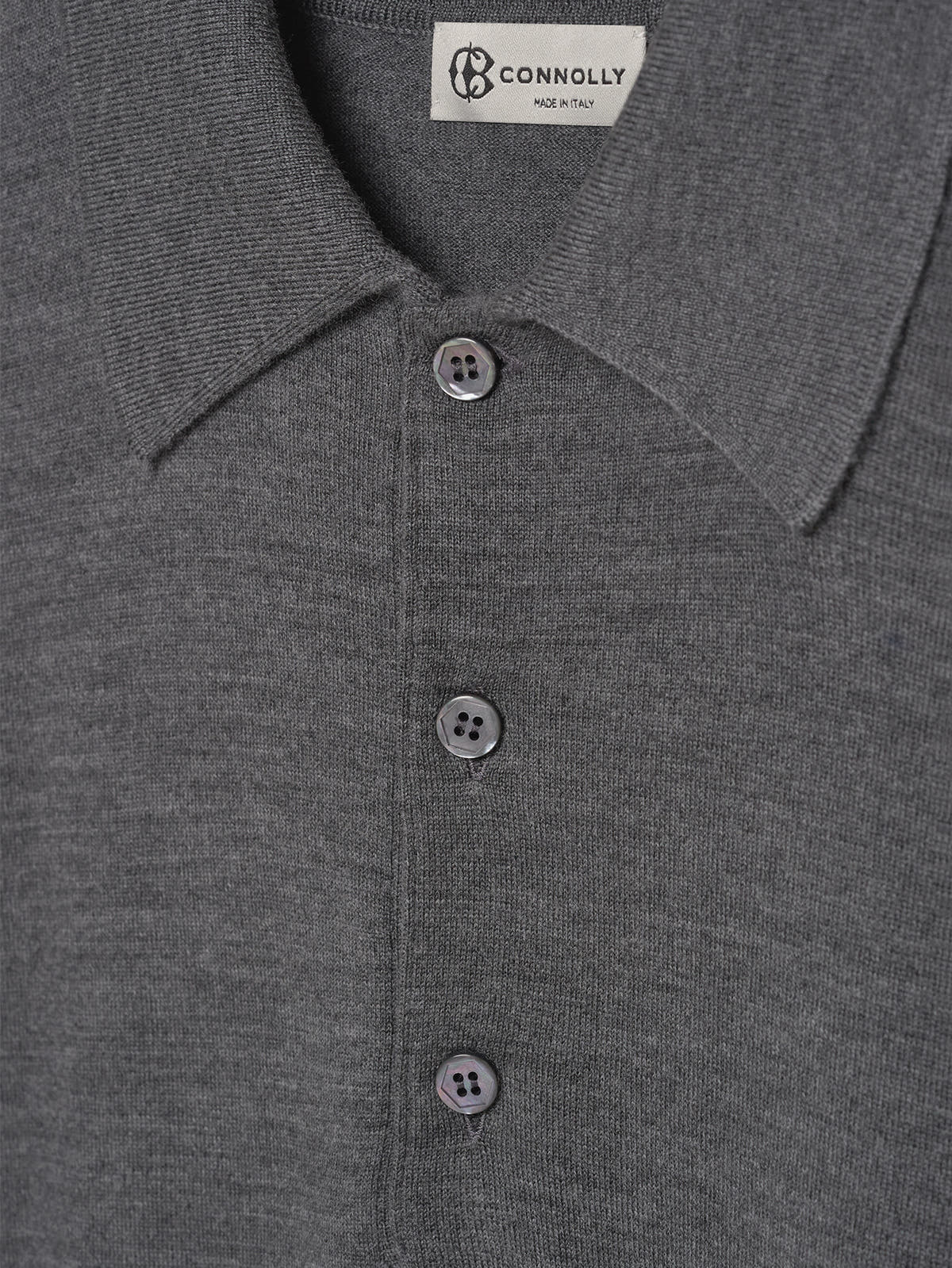 Grey 3 Button Merino Polo Shirt - Connolly