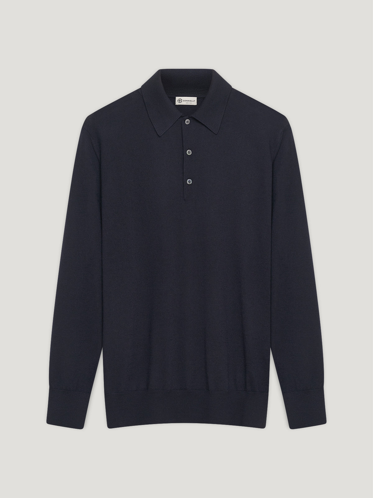 Navy 3 Button Merino Polo Shirt - Connolly