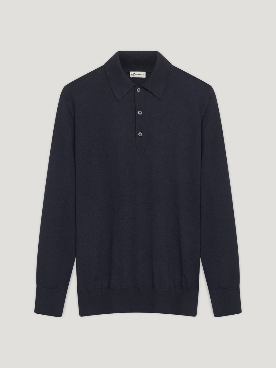 Navy 3 Button Merino Polo Shirt - Connolly