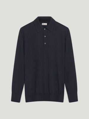 Navy 3 Button Merino Polo Shirt