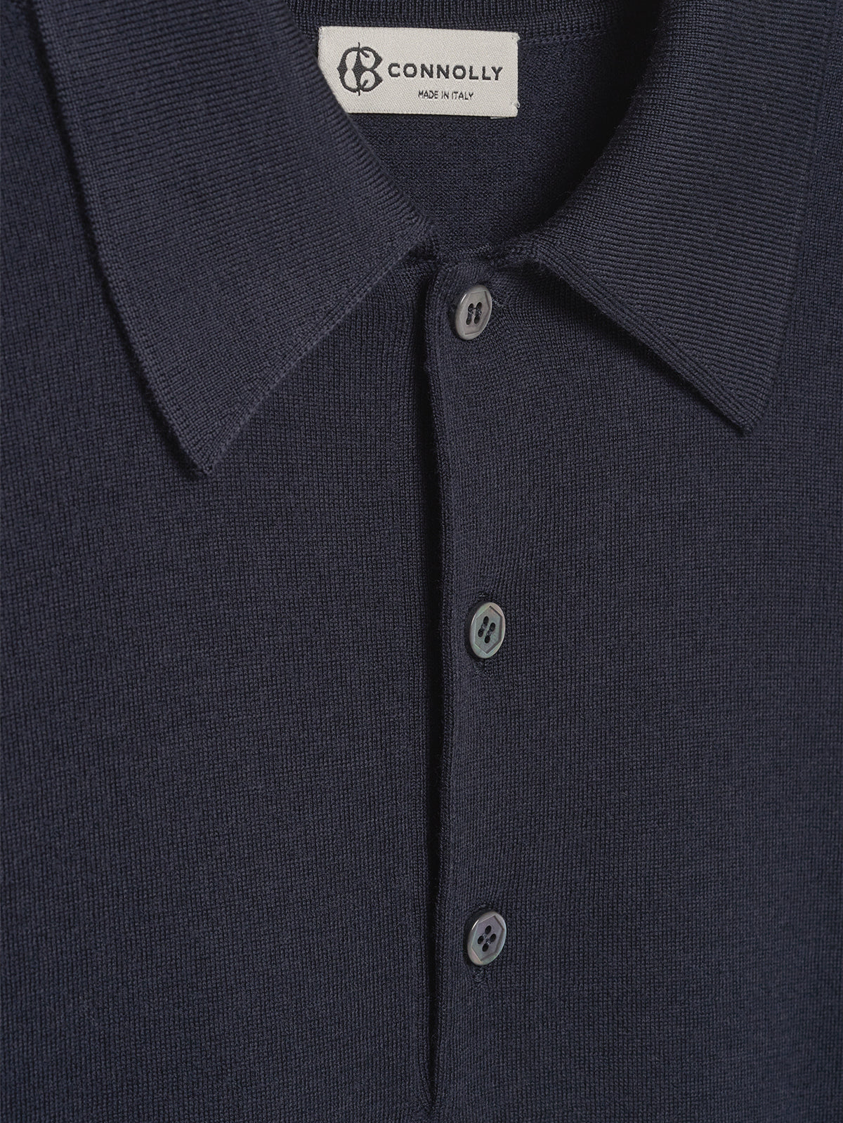 Navy 3 Button Merino Polo Shirt - Connolly