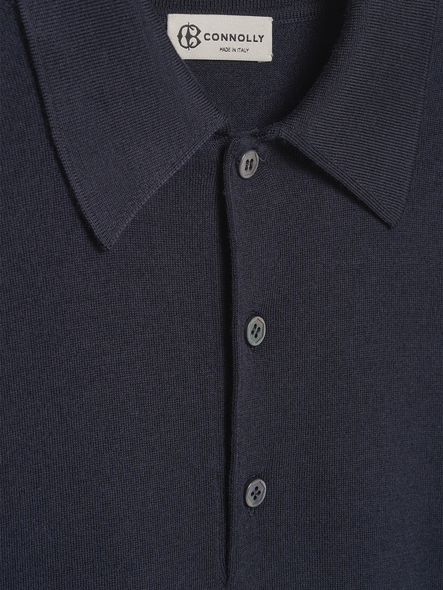 Navy 3 Button Merino Polo Shirt - Connolly