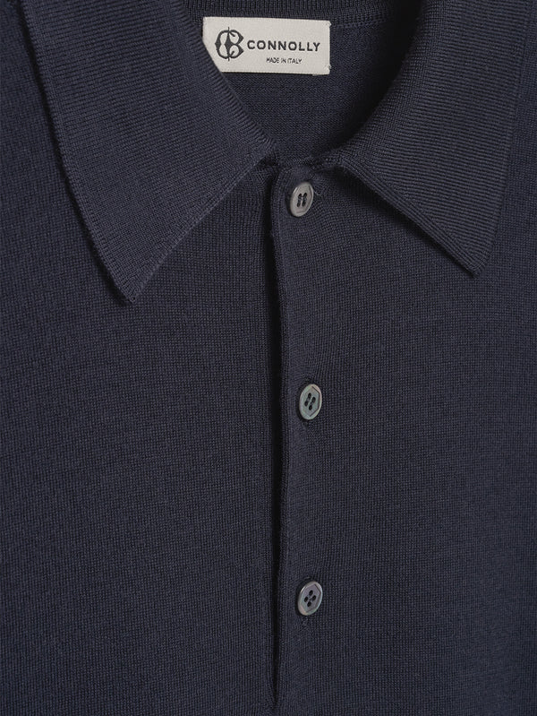 Navy 3 Button Merino Polo Shirt