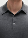 Grey 3 Button Merino Polo Shirt