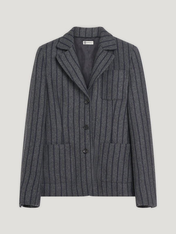 Grey/Navy Wool Stripe 3 Button Blazer