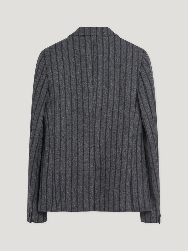 Grey/Navy Wool Stripe 3 Button Blazer