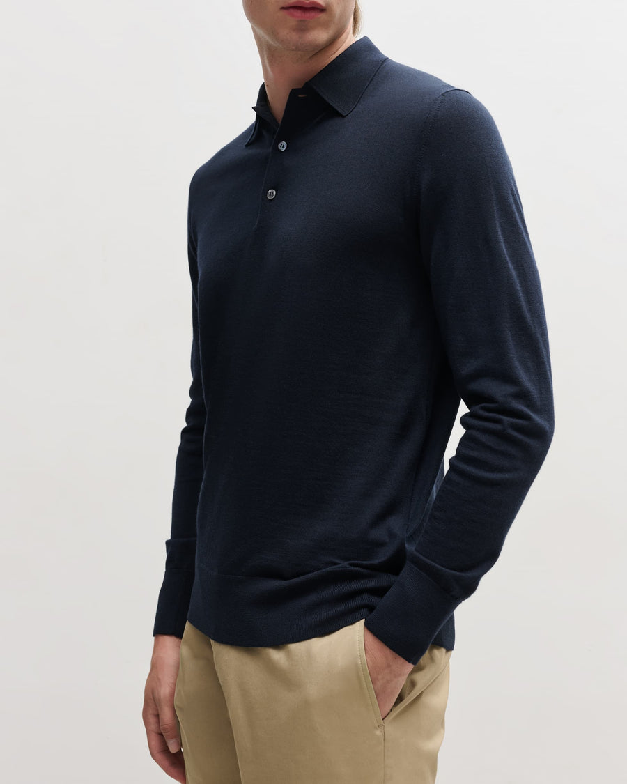 Navy 3 Button Merino Polo Shirt