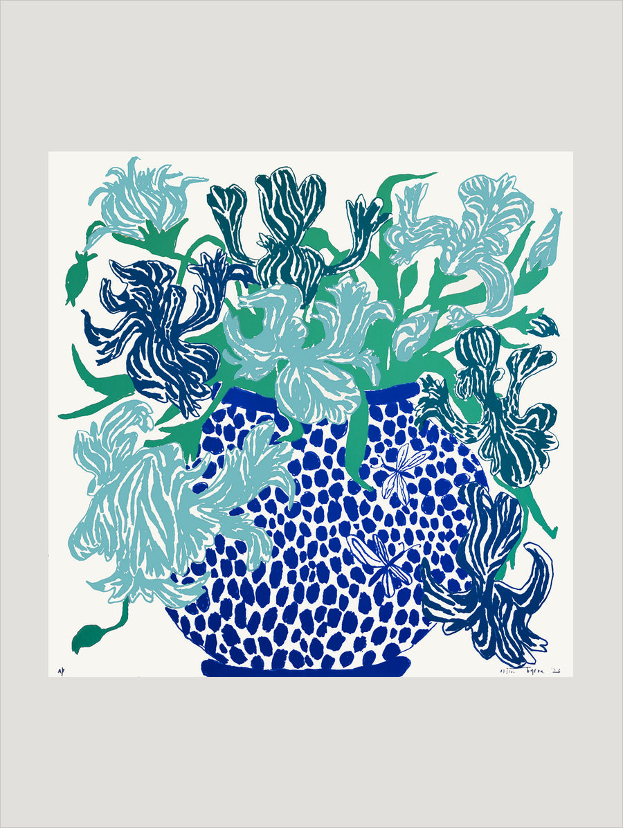 Blue Cut Flowers: Triptych Screen Print - Connolly