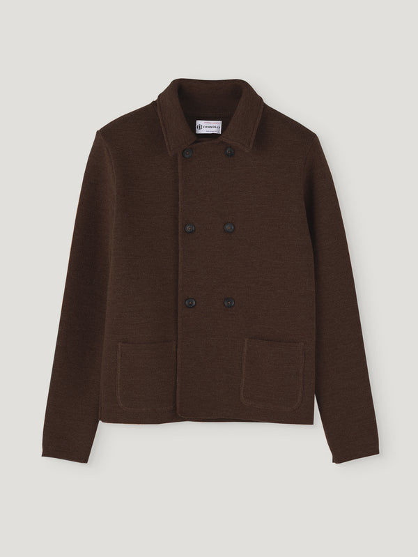 Brown Wool Short Double Breasted Mac