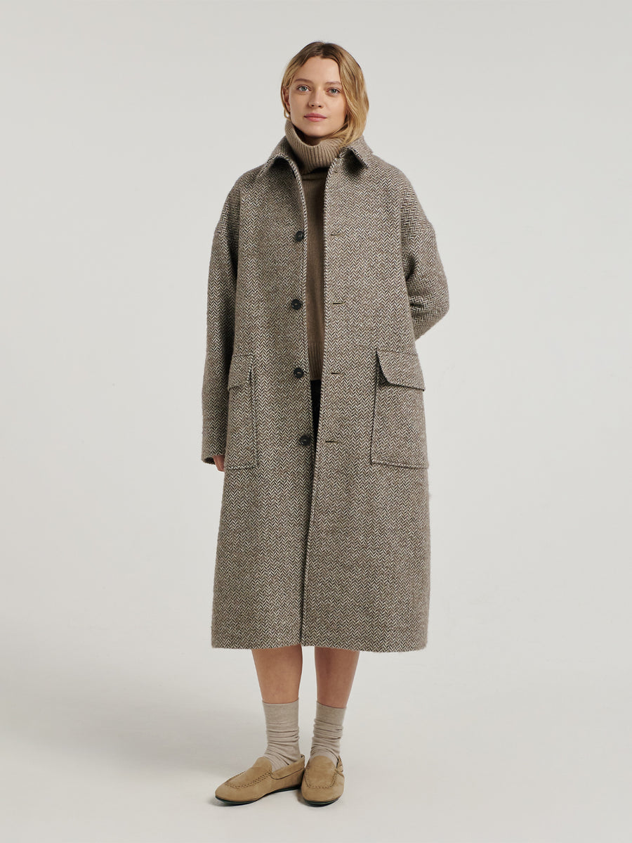 Brown/Natural Oversized Martingale Coat - Connolly
