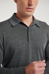 Grey 3 Button Merino Polo Shirt