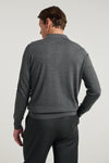 Grey 3 Button Merino Polo Shirt