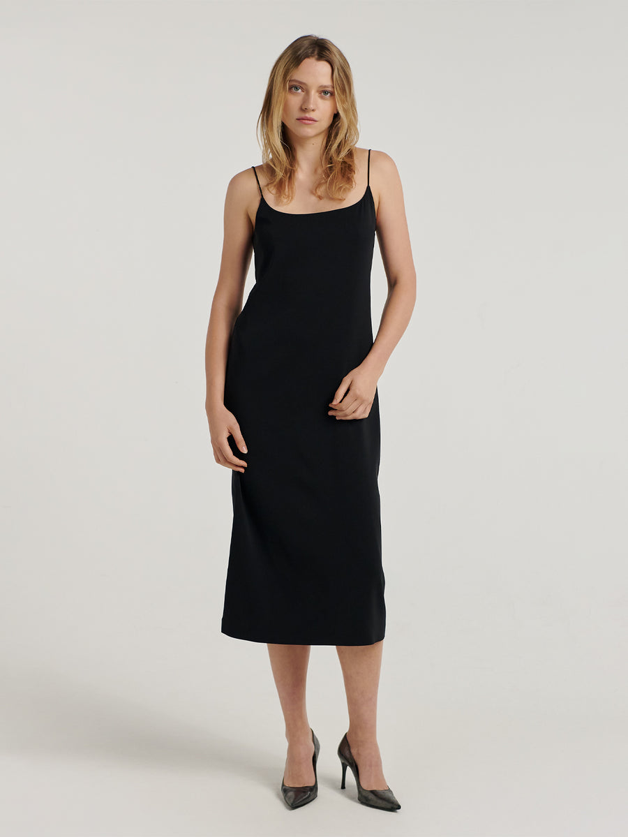 Black Silk Cady Slip Dress