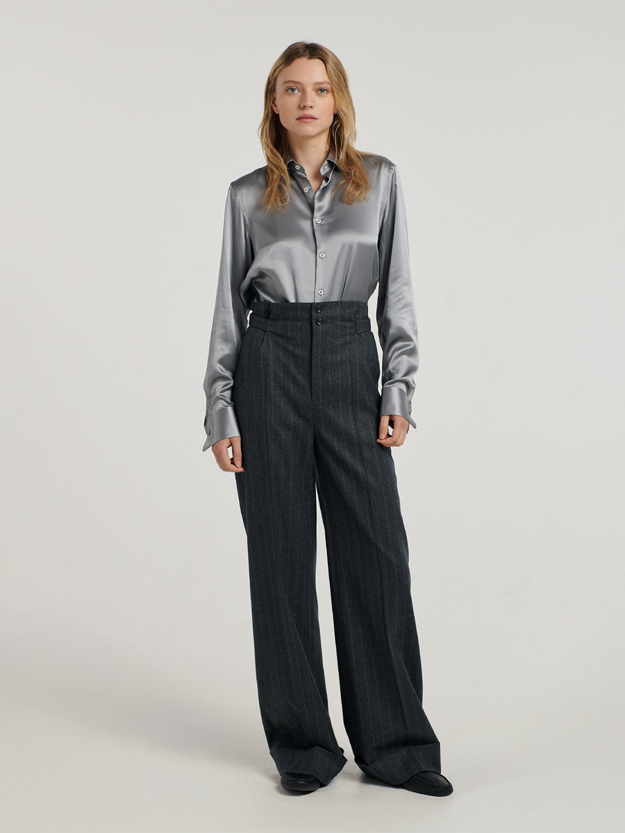 Charcoal Chalk Stripe Sash Trousers - Connolly