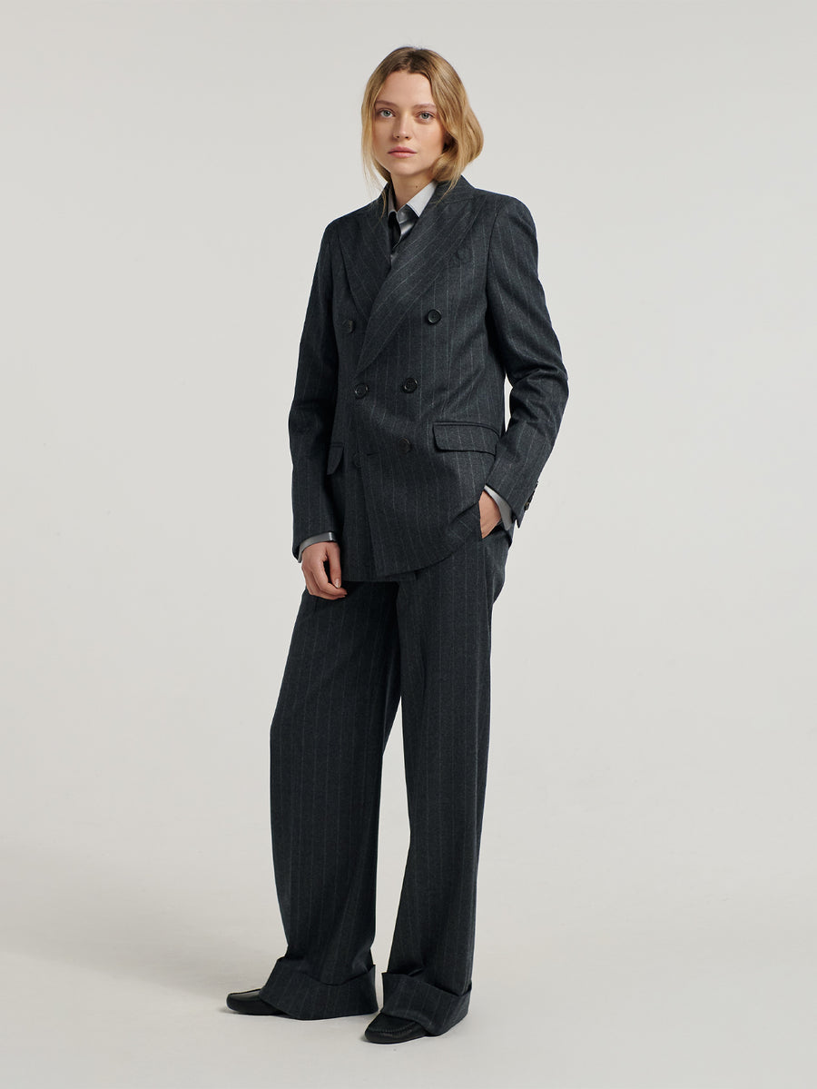 Charcoal Chalk Stripe Double Breasted Jacket - Connolly