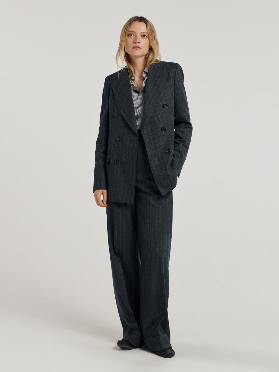 Charcoal Chalk Stripe Double Breasted Jacket - Connolly