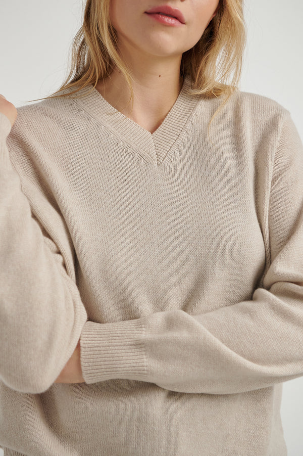 Oat 4 Ply Favourite V Neck Sweater