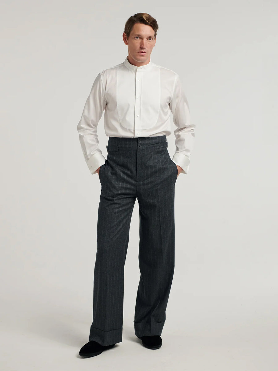Charcoal Chalk Stripe Sash Trousers - Connolly