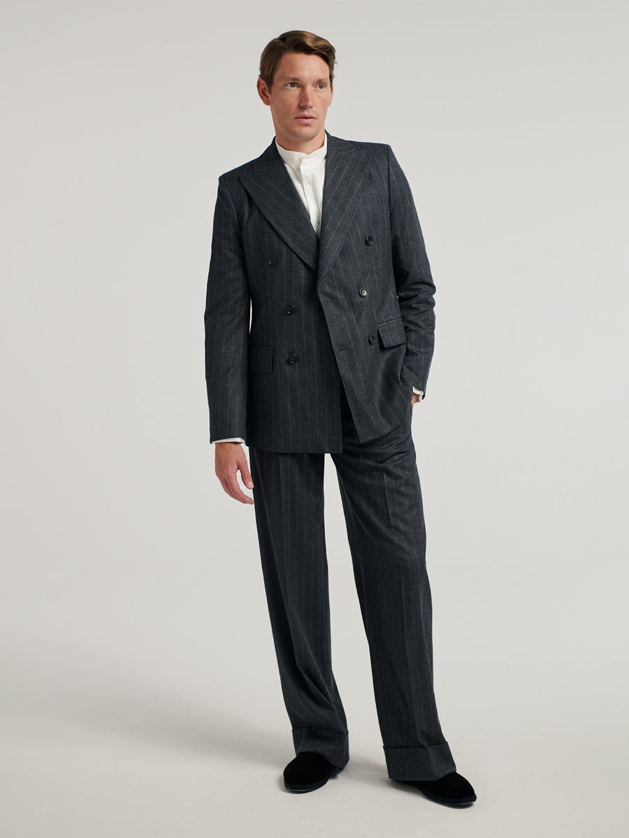 Charcoal Chalk Stripe Sash Trousers - Connolly