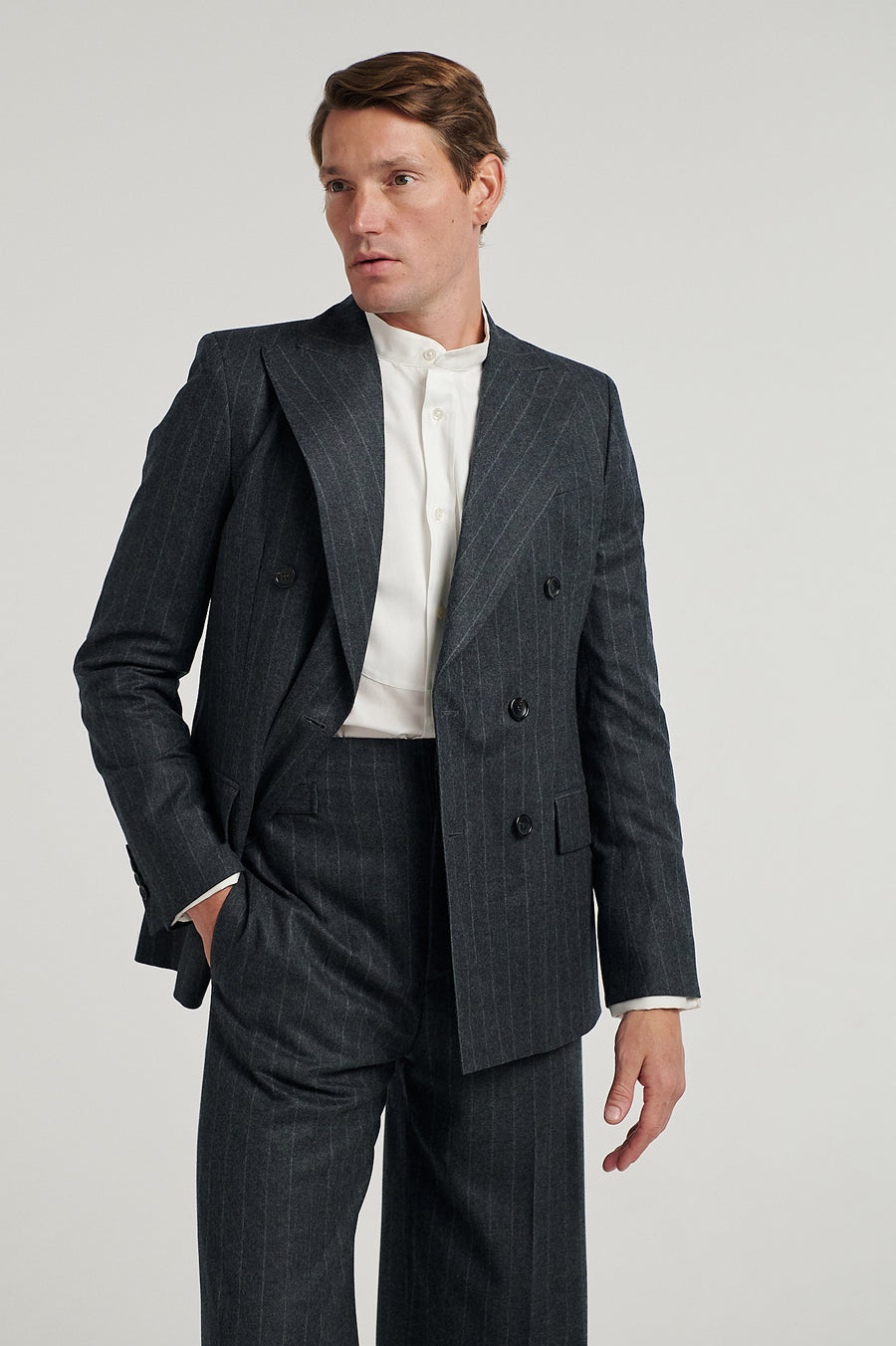 Charcoal Chalk Stripe Double Breasted Jacket - Connolly