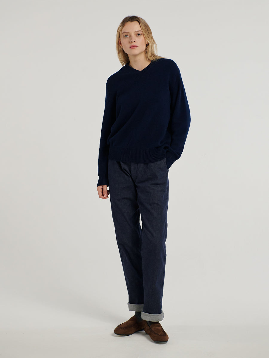Navy 4 Ply Favourite V Neck Sweater - Connolly