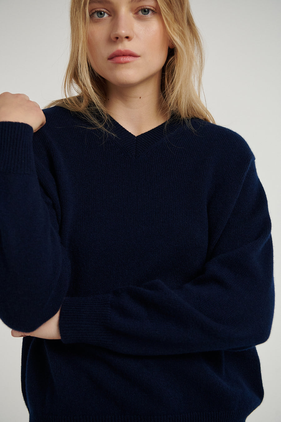 Navy 4 Ply Favourite V Neck Sweater - Connolly