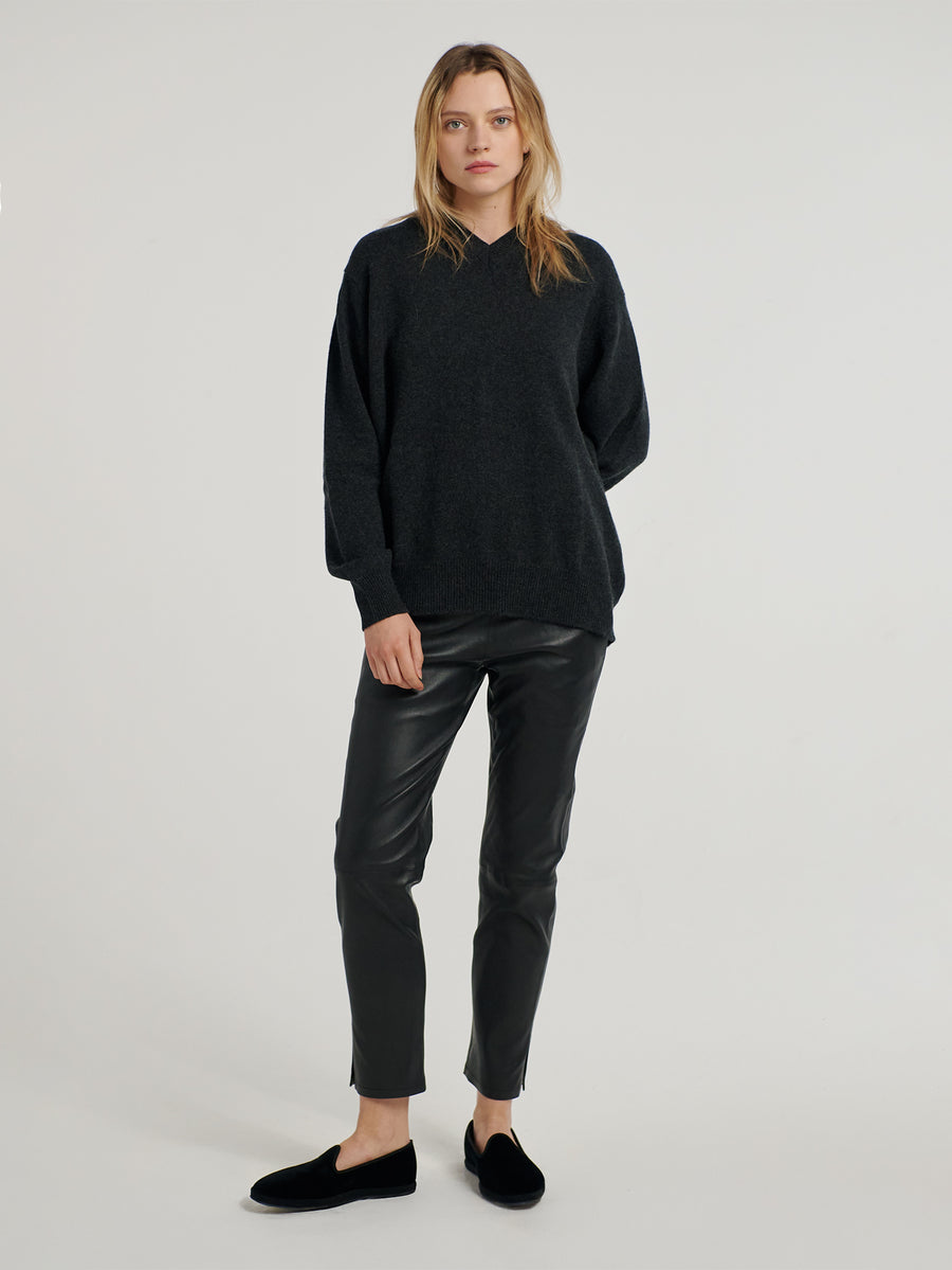 Charcoal 4 Ply Favourite V Neck Sweater - Connolly