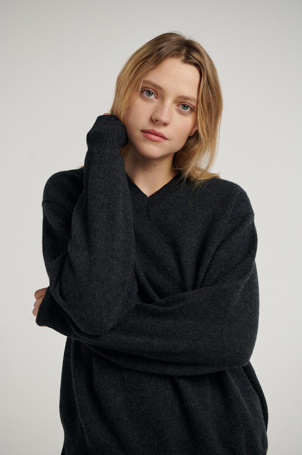 Charcoal 4 Ply Favourite V Neck Sweater