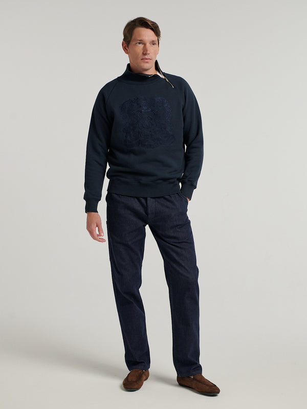Navy Embroidered Driving Sweatshirt