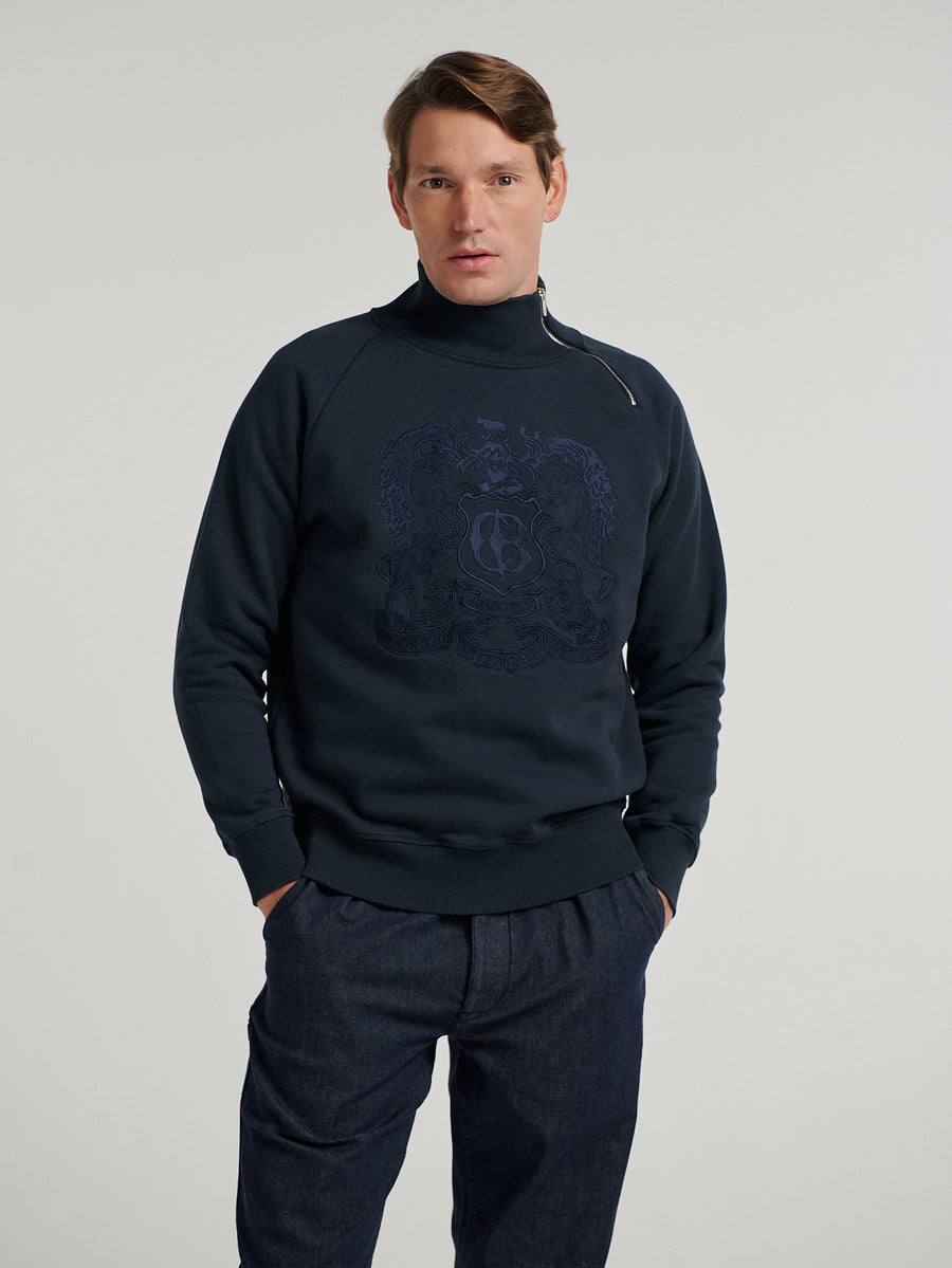 Navy Embroidered Driving Sweatshirt - Connolly