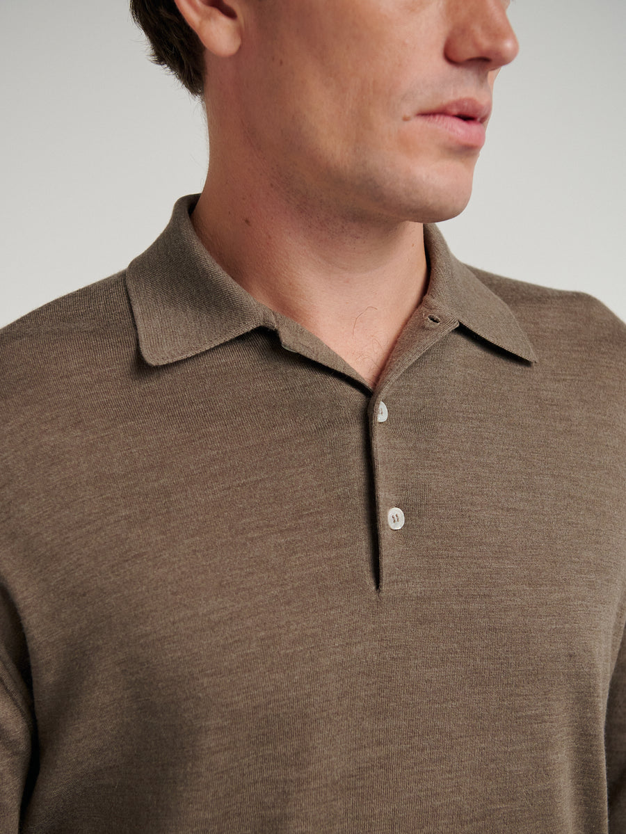 Brown 3 Button Merino Polo Shirt - Connolly