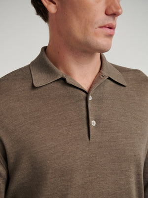 Brown 3 Button Merino Polo Shirt