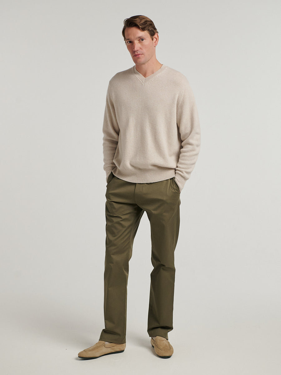 Oat 4 Ply Favourite V Neck Sweater - Connolly