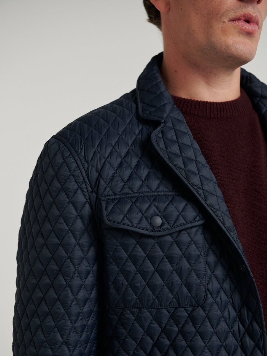 Navy Quilted Norfolk Jacket - Connolly
