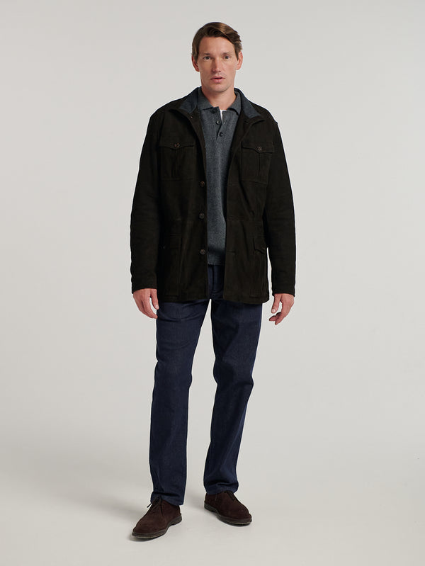 Dark Brown Suede Safari Lined Jacket