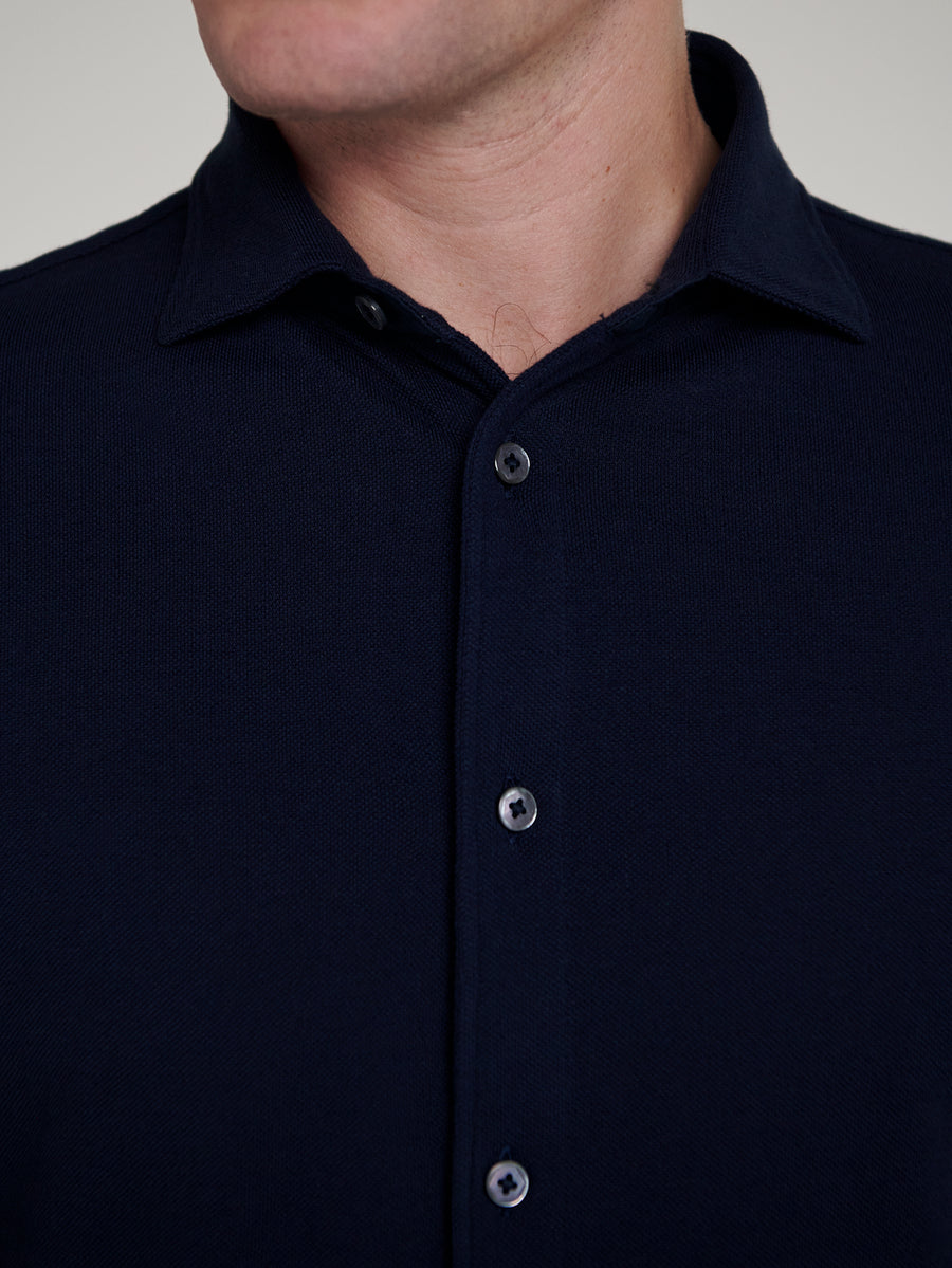 Navy Pique Long Sleeve Shirt - Connolly