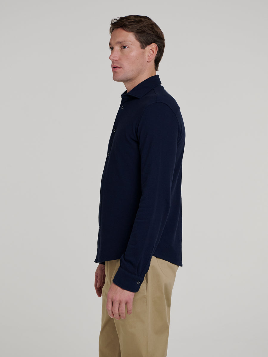 Navy Pique Long Sleeve Shirt - Connolly