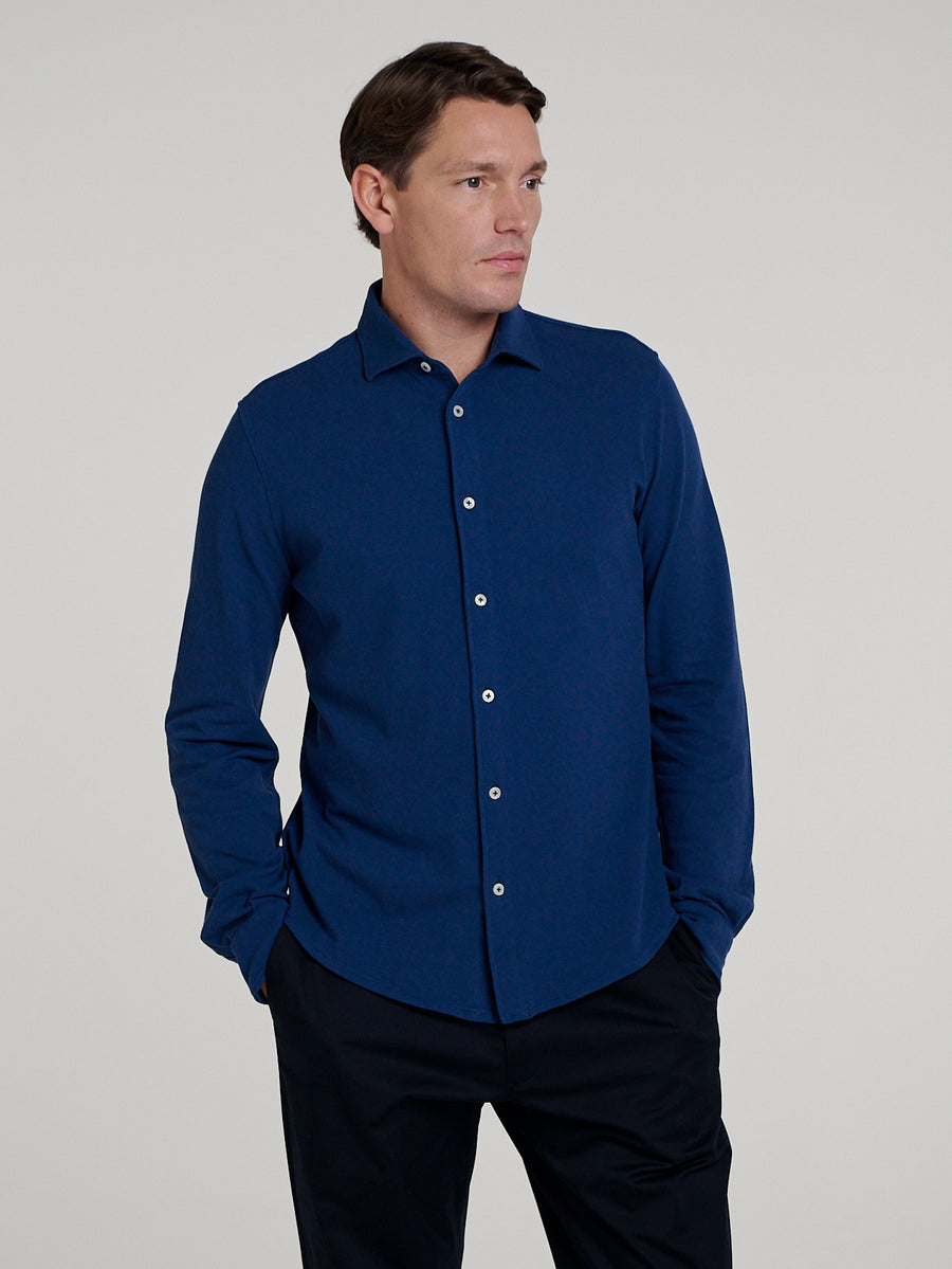 Denim Pique Long Sleeve Shirt