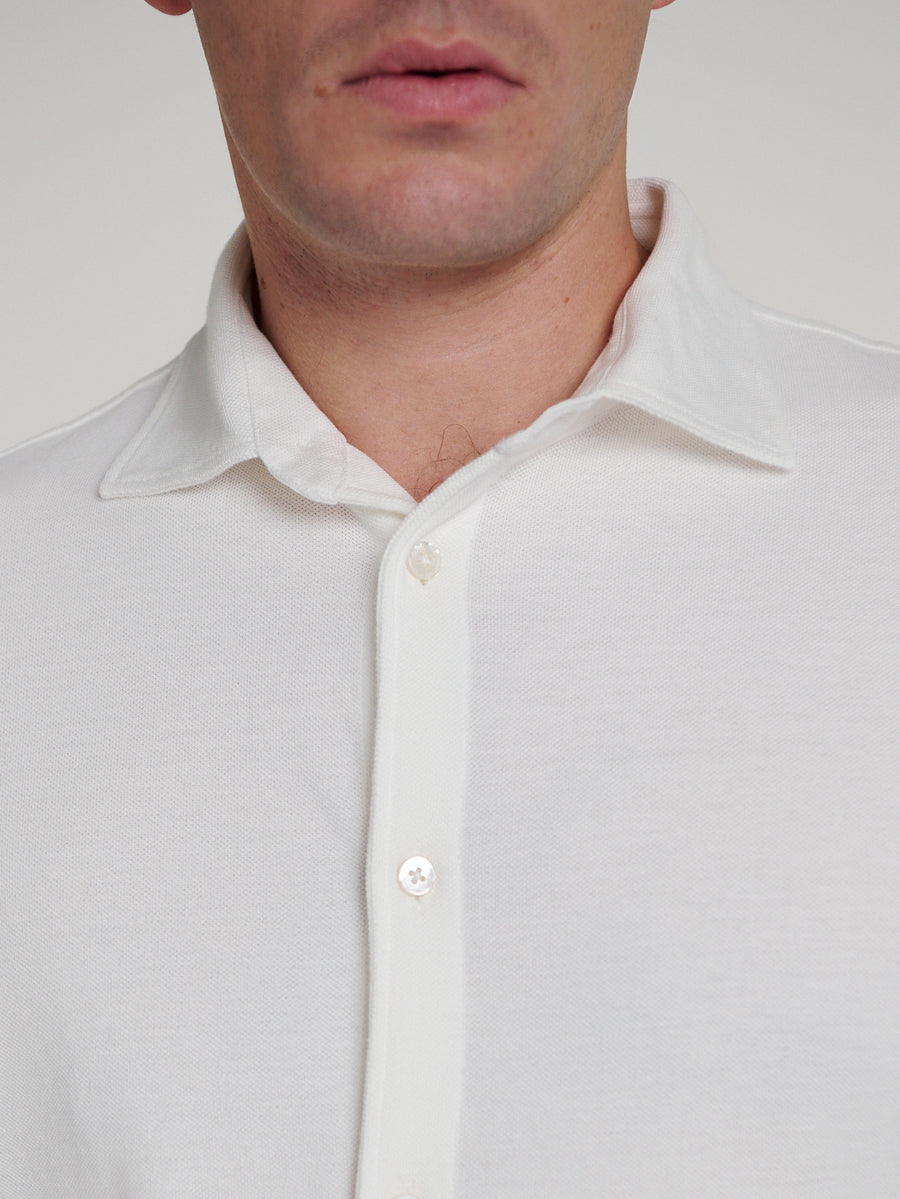 White Pique Long Sleeve Shirt