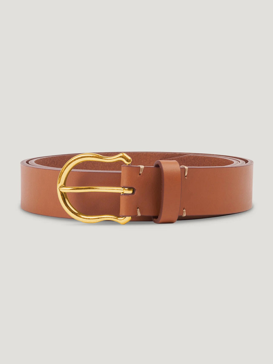 Tan Plain Shield Gold Buckle Belt - Connolly